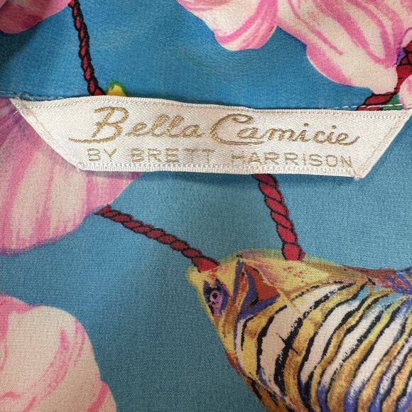 Vintage Bella Camicie Shirt Womens Small Silk Hawaiian Floral Fish Print 90s - Picture 3 of 13